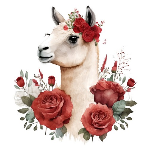 20 Servietten Mrs Llama - Lama mit Rosenschmuck 33x33cm