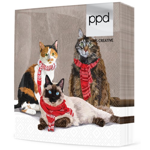 20 Servietten Scarf Cats - Katzen mit Winterschal 33x33cm