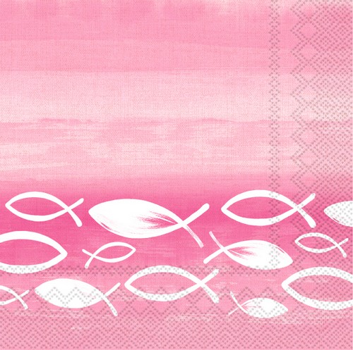 20 Servietten Joyful Fish pink - Festlicher Schwarm Fische pink 33x33cm