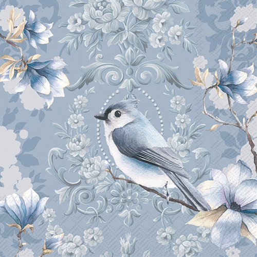 20 Servietten Penelope light blue - Vogel in blauer Welt 33x33cm