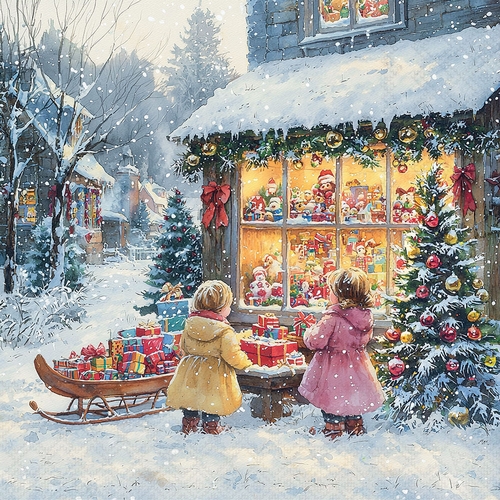 20 Servietten Toy Shop - Kinder staunen am Schaufenster 33x33cm