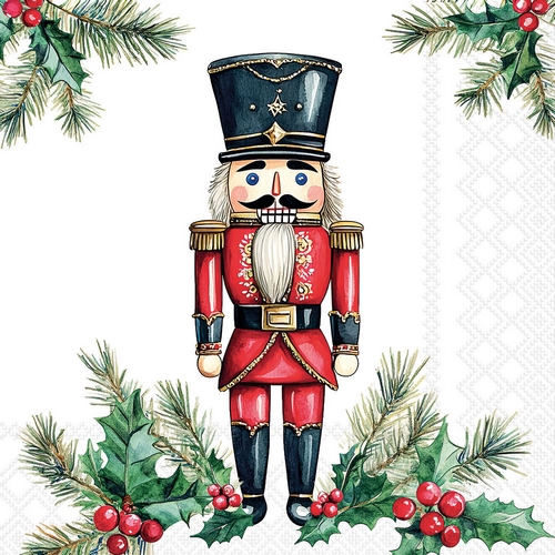 20 Servietten Wooden Nutcracker white - Nussknacker an Ilex 33x33cm