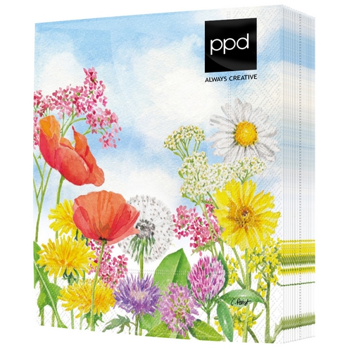 20 Servietten Summer Day - Sommerwiese unter blauen Himmel 33x33cm