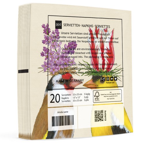 20 Servietten Spring Romance - Vogelpaar mit Blumenschmuck 33x33cm