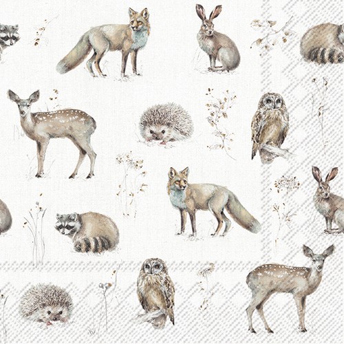 20 Servietten Woodland Life - Naturnahe Waldtiere 33x33cm