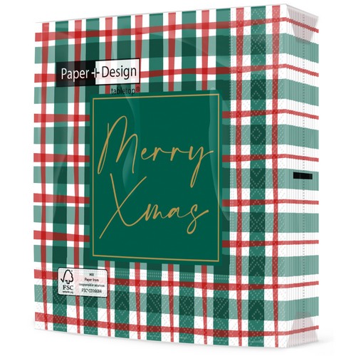 20 Servietten Xmas check - Merry Xmas auf Karo 33x33cm
