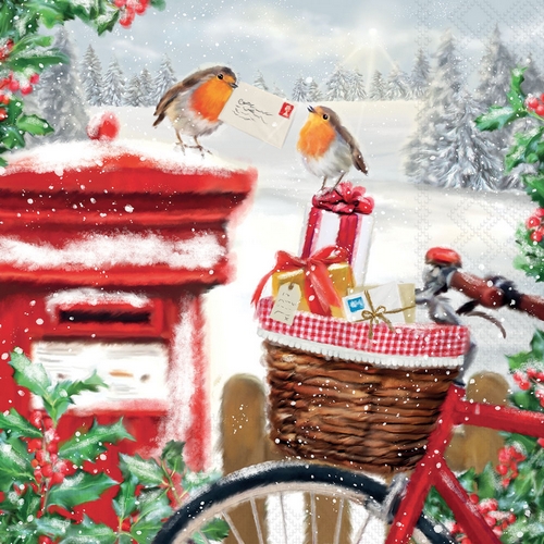 20 Servietten Mail Delivery - Rotkehlchen liefern Weihnachtspost 33x33cm