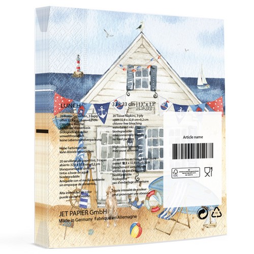 20 Servietten Enjoy a day by the Beach - Strandhütte 33x33cm
