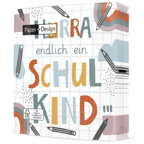 20 Servietten Hurra - Schulkind modern 33x33cm