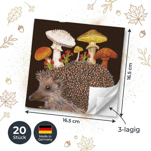 20 Servietten Harold the Hedgehog - Künstlerischer Igel 33x33cm