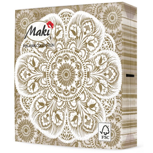 20 Servietten Folk White Cut-out on Gold - Goldenes Mandala 33x33cm