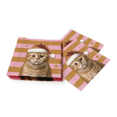 20 Servietten Xmas Cat - Weihnachtskatze auf Streifen 33x33cm