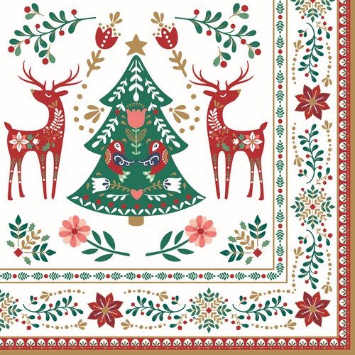 20 Servietten Christmas Folk - Weihnachtsmotiv Folk 33x33cm