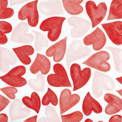 20 Servietten Heart to Heart - Mischung an roten Herzen 33x33cm