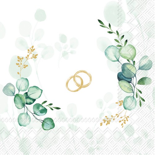 20 Servietten Eucalyptus Rings gold - Ringe an Eukalyptus 33x33cm