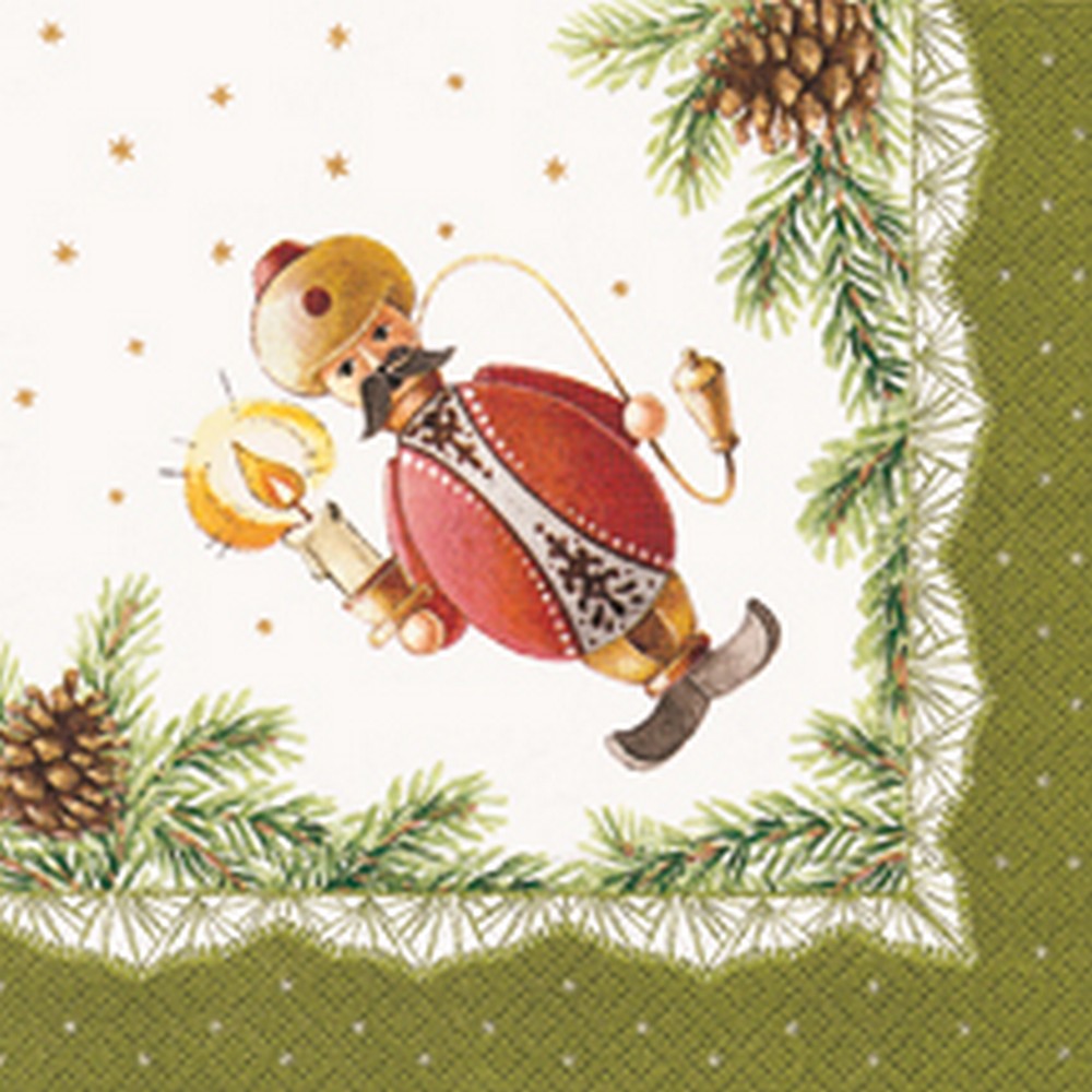 20 Servietten Räuchermann - Räuchermännchen in Weihnachtsbordüre 33x33cm