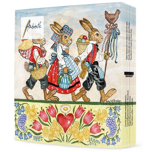 20 Servietten Three Rabbits - Nostalgische Hasenwanderung 33x33cm