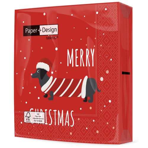 20 Servietten Dachshund - Dackel um Merry Christmas 33x33cm