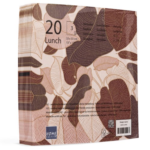 20 Servietten Art Nouveau rosewood - Umrisse von Blättern rose/braun 33x33cm