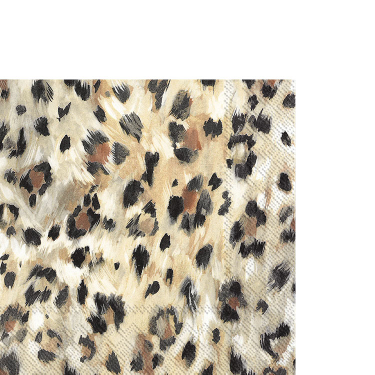 20 kleine Cocktailservietten Leonard light brown - Hellbraunes Leopardenfell 33x33cm