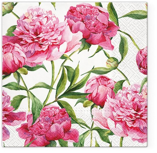 20 Servietten Pink Peonies - Pfingstrosen pink 33x33cm