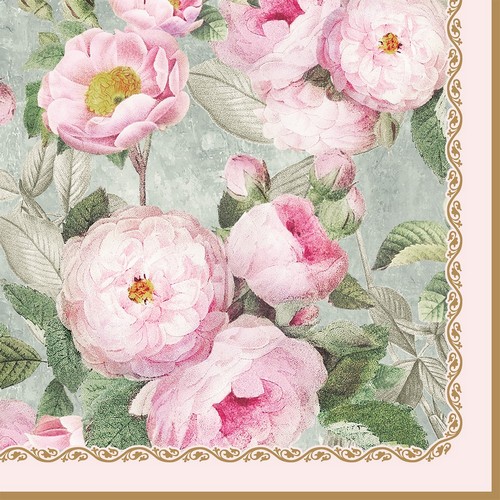 20 Servietten Roses in Bloom - Rosa Rosen in Blüte 33x33cm