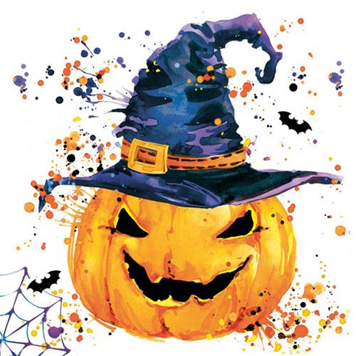 20 Servietten Creepy Pumpkin with Splashes - Grusliger Kürbis mit Hut 33x33cm