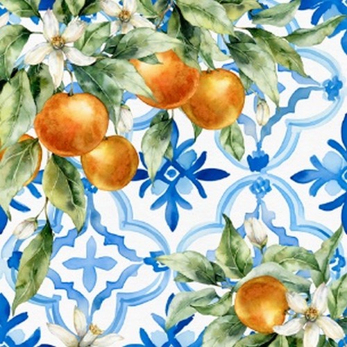 20 Servietten Laranjas em Azulejos - Orangen auf blauem Muster 33x33cm