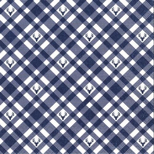 20 Servietten Plaid with Deers blue Hirsche auf Karo blau 33x33cm