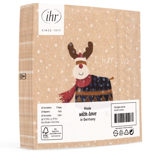20 Servietten Recycling-Papier Rudolph - Rudolph im Schneefall 33x33cm