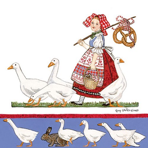 20 Servietten Girl with Geese - Mädchen mit Gänse 33x33cm