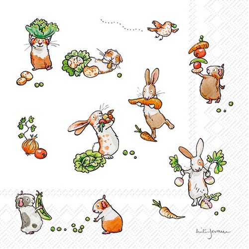 20 Servietten Little Farmers - Comic Hasen und Meerschweinchen 33x33cm