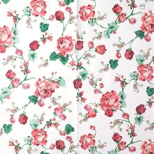 20 Servietten Cottage Roses - Rote Rosenkette 33x33cm