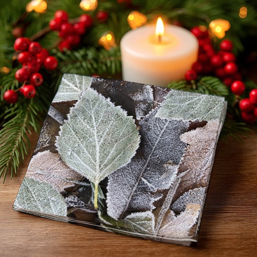 20 kleine Cocktailservietten Winter leaves - Gefrorene Naturblätter 25x25cm