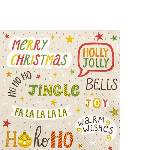 20 kleine Cocktailservietten Fa La La - Buntes, fröhliches Weihnachten 25x25cm