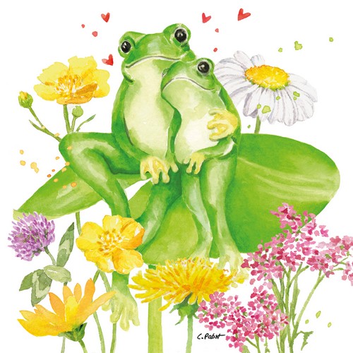 20 Servietten Tina & Tom - Froschpaar an Blumen 33x33cm
