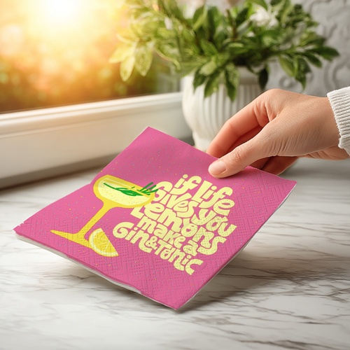 20 kleine Cocktailservietten Gin & Tonic - Gin-Tonic mit Zitrone 25x25cm