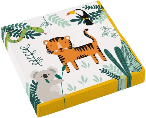 16 Servietten Get Wild - Kindliche Tiere aus dem Dschungel 33x33cm