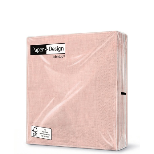 20 kleine Cocktailservietten Linen Mellow Rose - Uni Leinenstruktur soft rosa 25x25cm