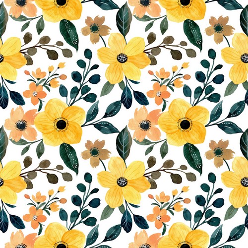 20 Servietten Yellow Floral Pattern - Gelbe Blüten mit grünen Blättern 33x33cm
