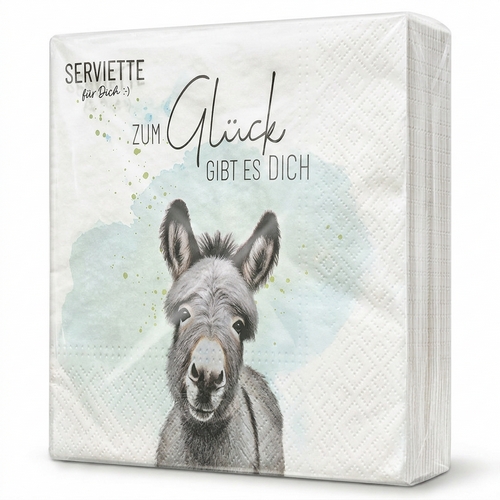 20 Servietten Esel - Zum Glück 33x33cm