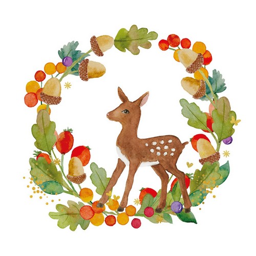 20 Servietten Wreath & Bambi - Reh im Herbstkranz 33x33cm