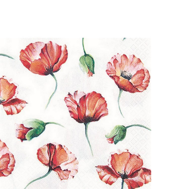 20 kleine Cocktailservietten Poppy Drawing - Gemalte Mohnblumen 25x25cm