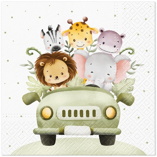 20 Servietten Safari Fun - Safaritiere im Auto 33x33cm