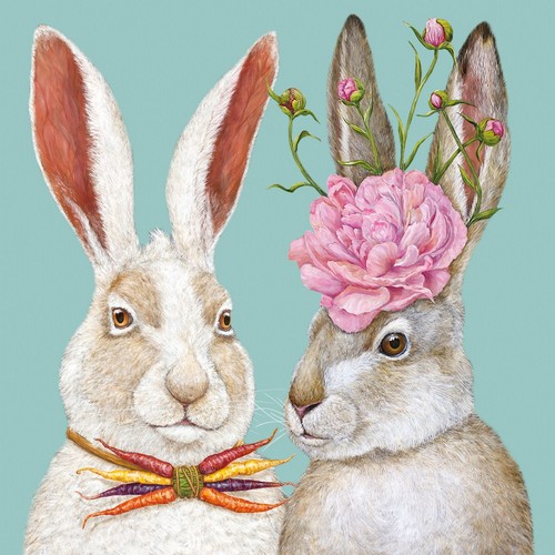 20 Servietten Harvey & Phoebe - Lustige Hasen auf mint 33x33cm