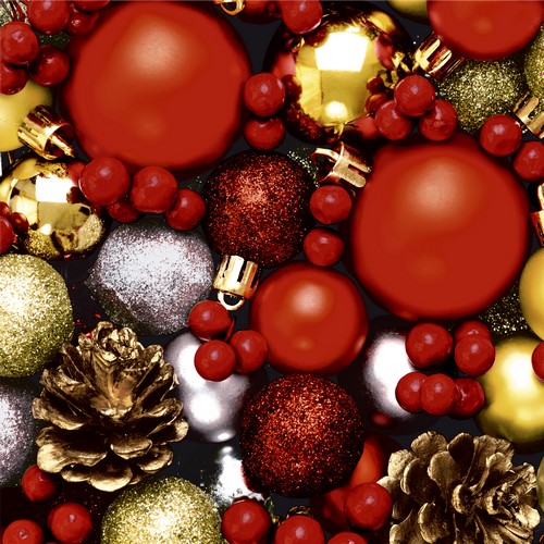 20 Servietten Deck the Halls - Weihnachtsschmuck rot 33x33cm