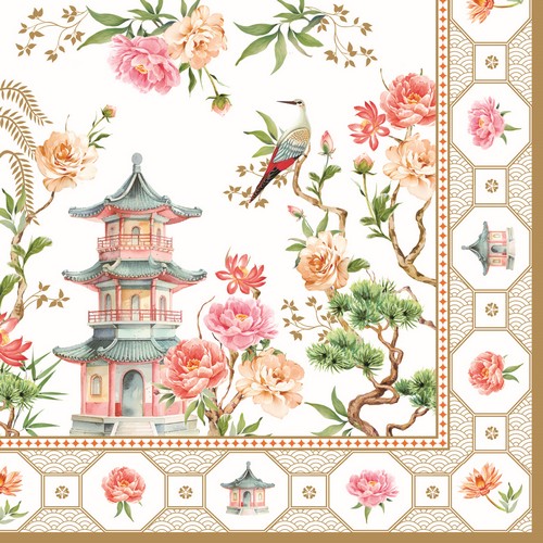 20 Servietten Jardins d´orient - Blumen um asiatischen Palast 33x33cm