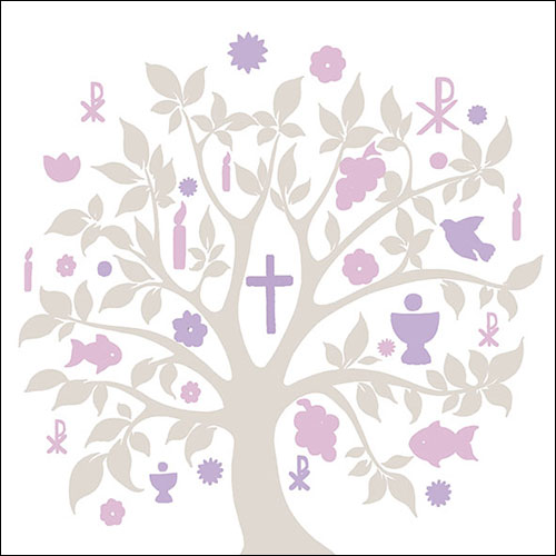 20 Servietten Communion Symbols Taupe - Baum des Lebens taupe / lila 33x33cm