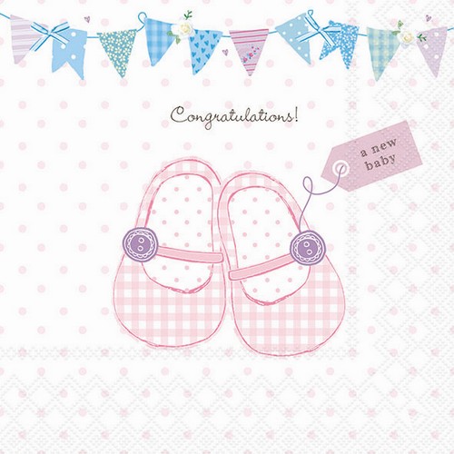 20 Servietten Baby Shoes pink - Babyschuhe in rosa 33x33cm