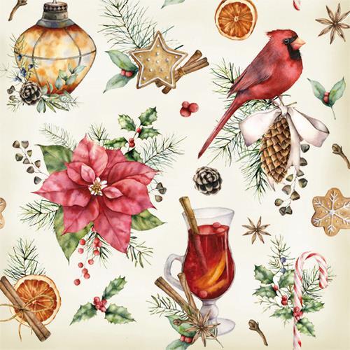 20 Servietten Mulled Wine & Gingerbread - Weihnachtsstimmung im Vintage-Look 33x33cm